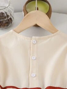 SHEIN Young Girl Color Block Stripe Puff Sleeve Summer Casual Dress - Apricot - View 7