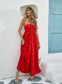 Breezaya Vestido midi de línea A elegante para mujer, estilo de vacaciones - Verde - Ver 4