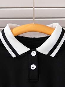 SHEIN Vestido casual de verano para niñas pequeñas con estilo colegial vintage, bloqueo de color, estampado de letras y cintura ceñida