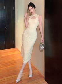 DAZY Lace Collar Hollow Out Mid-Calf Sleeveless Dress For Women Prom Dress Sundress,Dress For Wedding