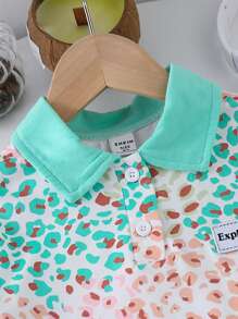 SHEIN 1-Piece Girl Toddler Dress Casual Style Polo Collar Short Sleeve All-Over Printed Colorful Leopard Dress Spring Summer Autumn Suitable For School Parties Daily Wear Home Leisure And Various Occasions