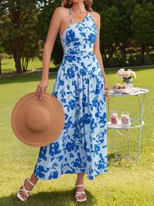 SHEIN VCAY Phụ nữ thời trang đơn giản thường ngày đầm - Màu xanh lam - Xem 6