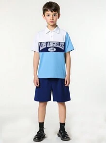 SHEIN 2pcs/Set Tween Boy Color Block Energetic Outfit Short Sleeve T-Shirt And Shorts Set, Suitable For Family Gatherings Or Outdoor Activities, Adding A Highlight To The Child - Multicolor - View 1