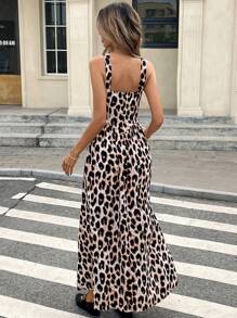 SHEIN Frenchy Women's Leopard Print Front Tie Sleeveless Dress Summer Cheetah Casual - Multicolor - View 2