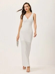 Poéselle Women's Sleeveless Solid Color Mermaid Hem Dress, Elegant