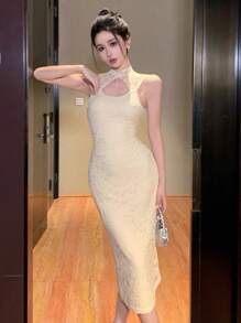 DAZY Lace Collar Hollow Out Mid-Calf Sleeveless Dress For Women Prom Dress Sundress,Dress For Wedding