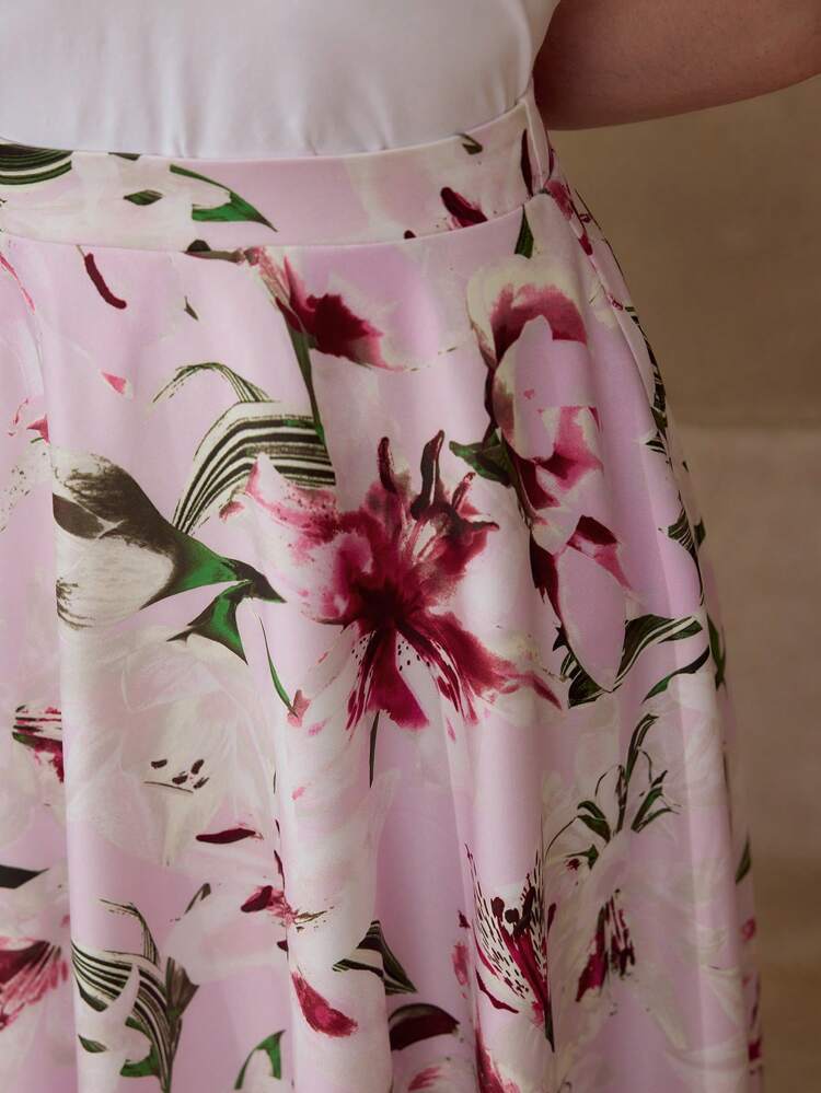 SATIN FLOWER PRINT FULL MAXI SKIRT, VALENTINE'S DAY, SPRING SKIRT