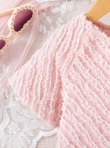 Robe courte à manches courtes rose avec sac assorti, élégante, douce et mignonne, pour bébé fille, été - Rose bonbon - Voir 5