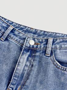 SHEIN Girlism Jeans rectos con estampado floral desteñido para chicas adolescentes de estilo casual - Blanco - Ver 4