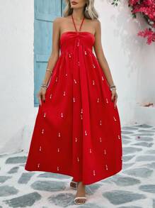 Breezaya Vestido midi de línea A elegante para mujer, estilo de vacaciones - Verde - Ver 7