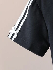 SHEIN 年轻女孩休闲简约时尚短袖衬衫，日常穿着 - 黑色 - 查看 5