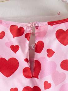 Girls Sweet Casual Solid Color Lotus Ruffle Hem Heart Pattern Short Sleeve Dress - Multicolor - View 5