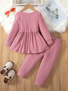 Ensemble de 2 pièces pour jeunes filles avec un Top à col rond mignon et un pantalon à taille élastique, décontracté et doux pour le quotidien, les vacances et les festivals