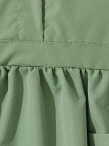 SHEIN Vestido informal tipo cargo con bordado en el cuello, estilo vestido de verano de manga corta, elegante y de moda, con bolsillos, para niñas, 2025 - Verde - Ver 4