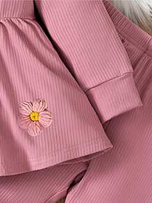 Ensemble de 2 pièces pour jeunes filles avec un Top à col rond mignon et un pantalon à taille élastique, décontracté et doux pour le quotidien, les vacances et les festivals