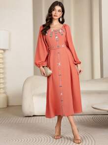 Al Najma Vestido midi elegante para mujer con hombros descubiertos, adorno de perlas falsas y detalles brillantes, para uso diario