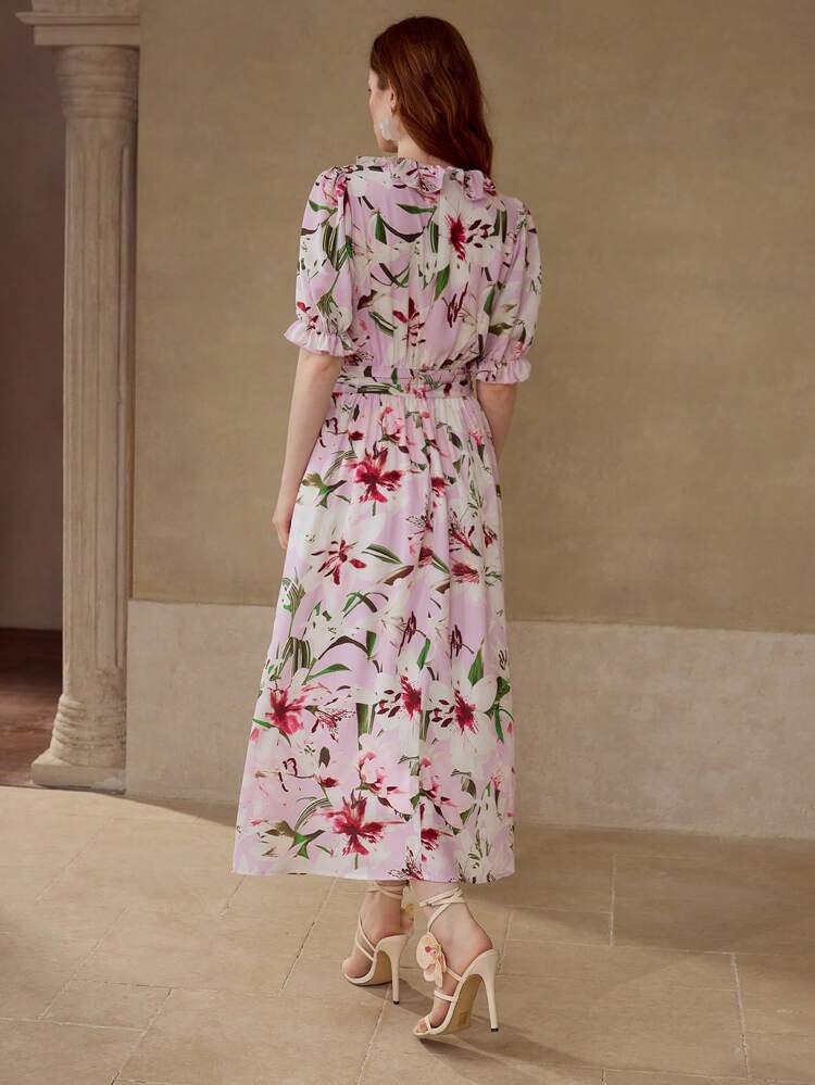 FLORAL PRINT GATHERED DRESS
