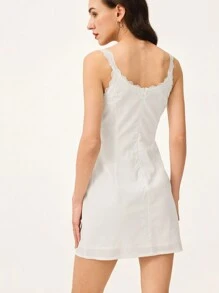 Poéselle Vestido camiseta de mujer casual de color liso con ribete de encaje