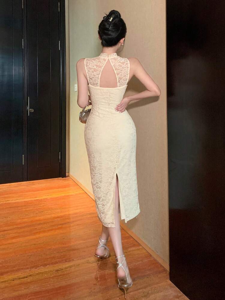 Lace Collar Hollow Out Mid-Calf Sleeveless Dress For Women Prom Dress Sundress,Dress For Wedding Elegant Women Dresses Maxi Dress
