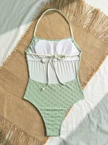 SHEIN VCAY 女士纯色提花吊带连体泳衣