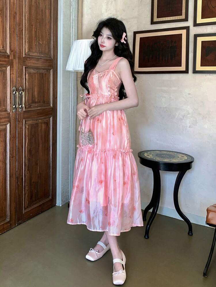 Color Block Off Shoulder Midi Dress For Women Sundress Floral Dresses For Women
