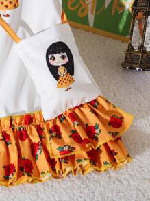 Baby Girl Cartoon Girl Print Round Neck Short Cap Sleeve Cute Dress - Multicolor - View 8