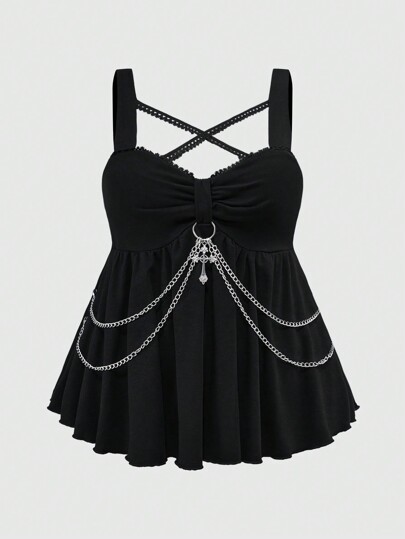 Goth Top con decorazione a catena a croce in stile gotico punk, taglie forti