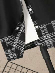 SHEIN 青少年男童时尚休闲条纹格子字母印花模拟两件套工装运动裤套装，适合日常外出和休闲穿着 - 彩色 - 查看 5