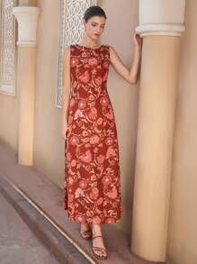 GENKIRA 女式露背花卉印花连衣裙，适合度假波西米亚风时尚风格全身印花，适合夏季春秋季 - 彩色 - 查看 4