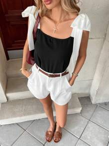 SHEIN Frenchy 女士休闲系肩宽松吊带背心 - 黑色 - 查看 1