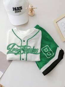 2pcs/Set Young Boys Loose Letter & Number Graphic Print Shirt And Shorts Set, Sportswear