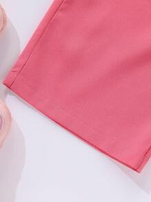 SHEIN 2 件套青少年女孩时尚紫红色上衣和紫红色裤子，休闲装 - 玫紅色 - 查看 6