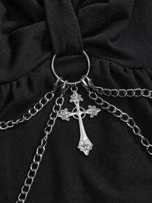 ROMWE Goth Top tipo Tank con adorno de cadena en forma de cruz, estilo gótico punk, para tallas grandes