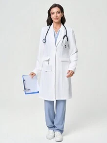 Scrubzie 女式抗皱翻领长袖实验室外套，带三个口袋 - 白色 - 查看 7