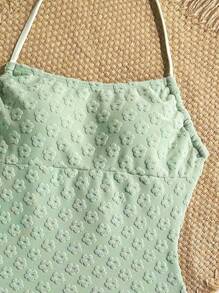 SHEIN VCAY 女士纯色提花吊带连体泳衣