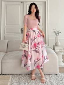 DAZY Floral Print A-Line Elegant Fashion Skirt For Women