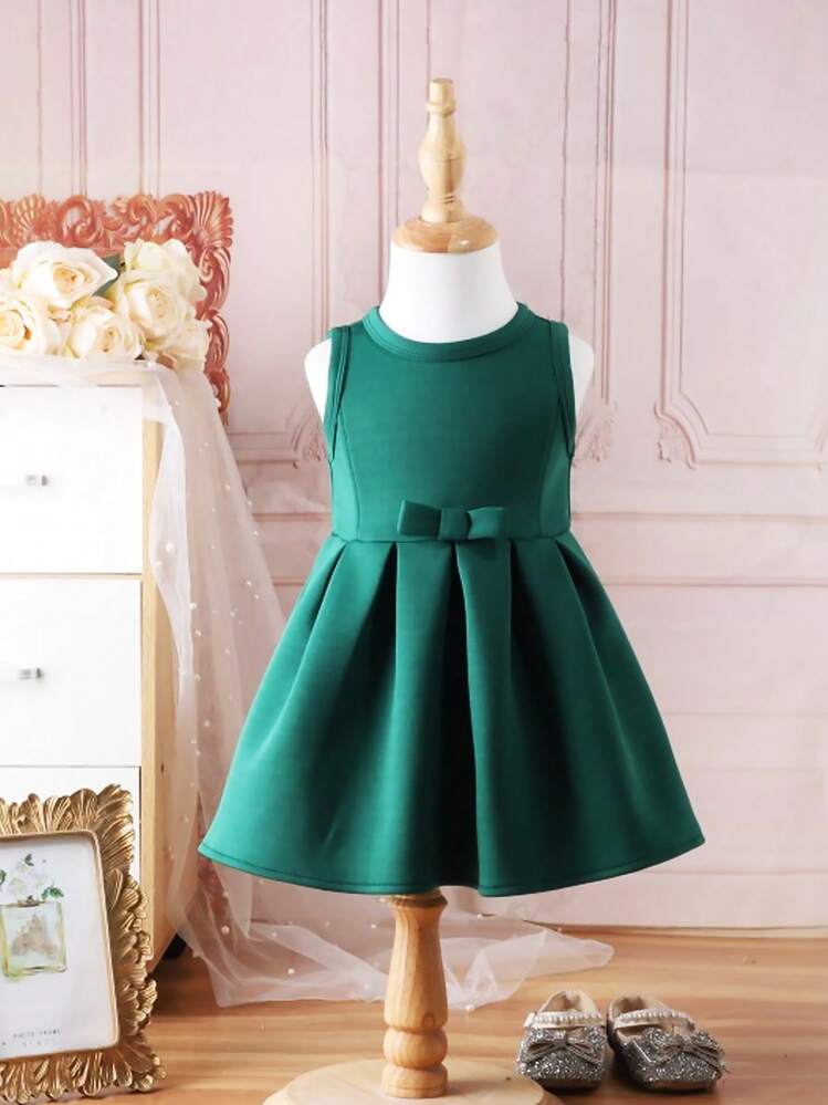 Abo elegante e retrò per bambine, senza maniche, di colore verde, con fiocco decorativo, adatto per l'estate | SHEIN ALIA