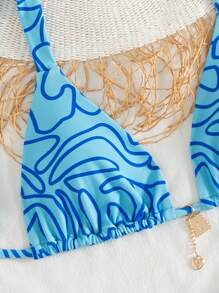 SHEIN Swim Set de 2 piezas: Top de bikini tipo bralette con estampado simple y aleatorio, y Bottom triangular con cintura ajustable - Multicolor - Ver 4