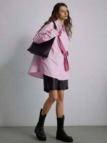 Aveloria Modichic Camisa de mujer con escote de corbata y rayas, estilo holgado y tipo novio, con adorno de lazo, para otoño/invierno, camisas lindas y divertidas