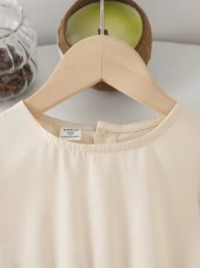 SHEIN Young Girl Color Block Stripe Puff Sleeve Summer Casual Dress - Apricot - View 6