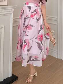 DAZY Floral Print A-Line Elegant Fashion Skirt For Women