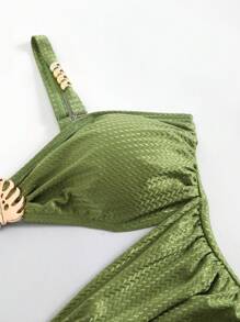 SHEIN Swim Curve Große Größen Badeanzug & Strandrock Set, mehrfarbiger Blume Muster mit Metallakzenten, minimalistischer Alltags- und Strandoutfit für Frauen, Sommerurlaubs-Kleidungsset