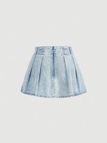 SHEIN Falda mini de jean casual para mujer, uso diario con estilo - Lavado ligero - Ver 2