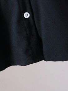 SHEIN 年轻女孩休闲简约时尚短袖衬衫，日常穿着 - 黑色 - 查看 3