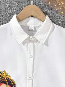 1pc Tween Girls White Lantern Sleeve Midi Blouse, Spring/Summer - White - View 3