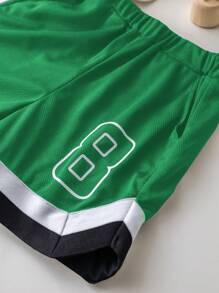 2pcs/Set Young Boys Loose Letter & Number Graphic Print Shirt And Shorts Set, Sportswear