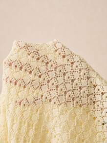 Poéselle Soft Yellow Knit Crochet Skirt Set Two Pieces With Lace Up Flared Sleeve Cardigan And Mini Skirt, Seaside Vacation With Swimwear - Perfect For Stylish Layering, Beach Days And Casual Chic Styles - Yellow - View 7