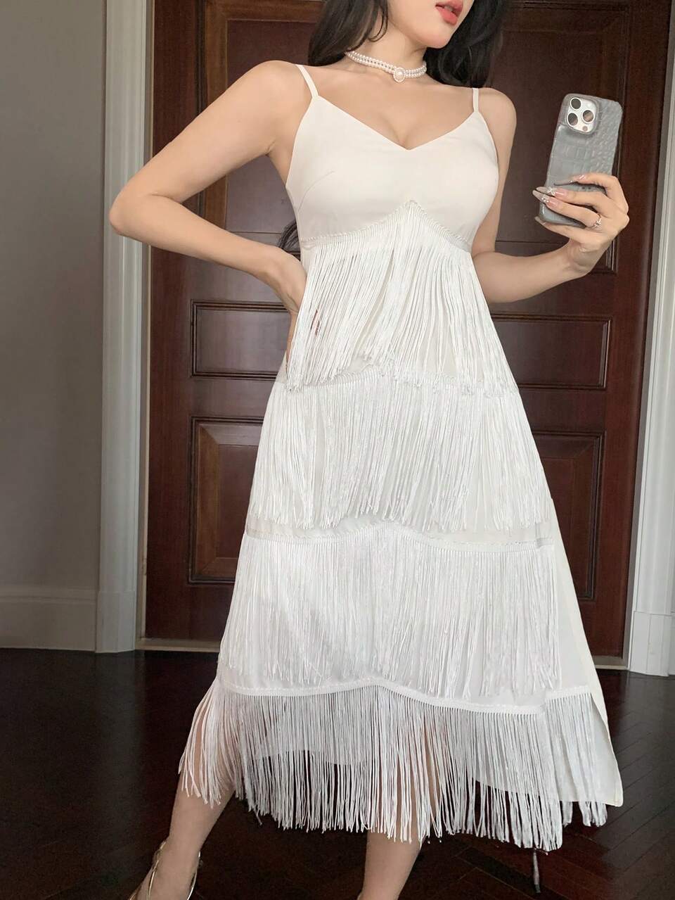V-Neck Sleeveless Tasseled Mid-Length Dress For Women Party Women Sundress Homecoming Dresses Prom Dress Cocktail Dress