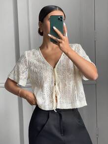 Serisse Women's Casual Minimalist Mesh Textured Pattern Top For Everyday Wear Summer Outfits For Women Summer Tops  Shirts Women French Short Sleeve Shirt