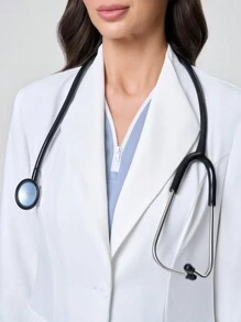 Scrubzie 女式抗皱翻领长袖实验室外套，带三个口袋 - 白色 - 查看 4